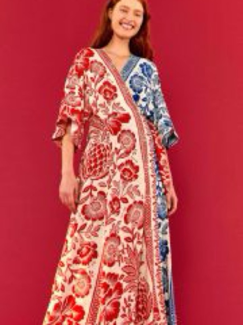 FARM RIO PINEAPPLE Floral Kimono MAXI Dress
